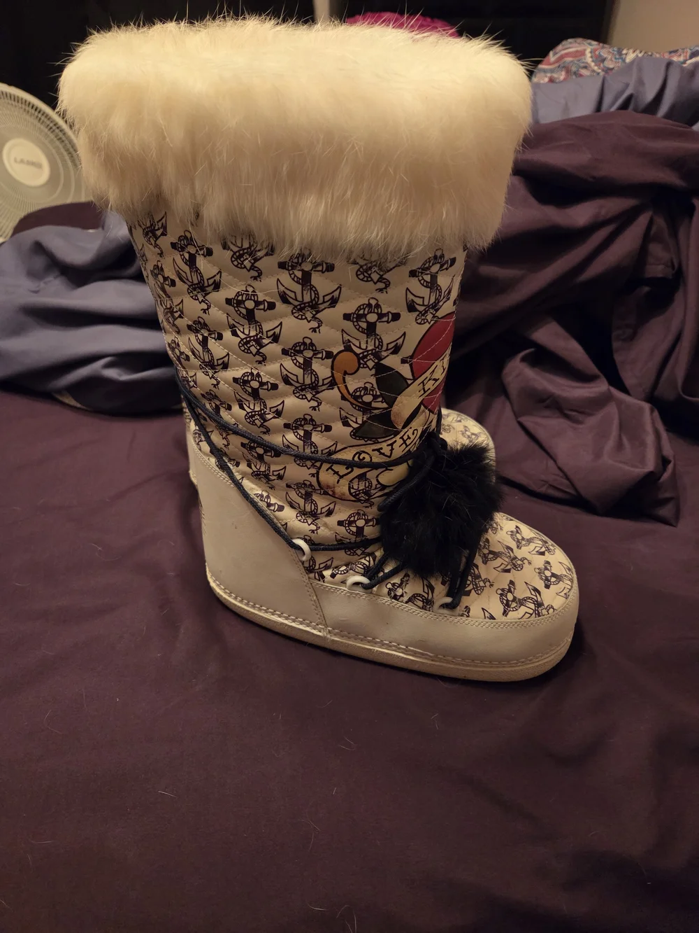 Ed Hardy Boot with Red Heart and Black Skull Graphic
